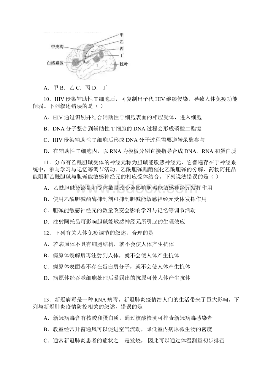 新高二上学期 生物选择性必修一测试含答案.docx_第3页