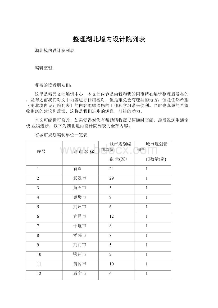 整理湖北境内设计院列表Word文档下载推荐.docx