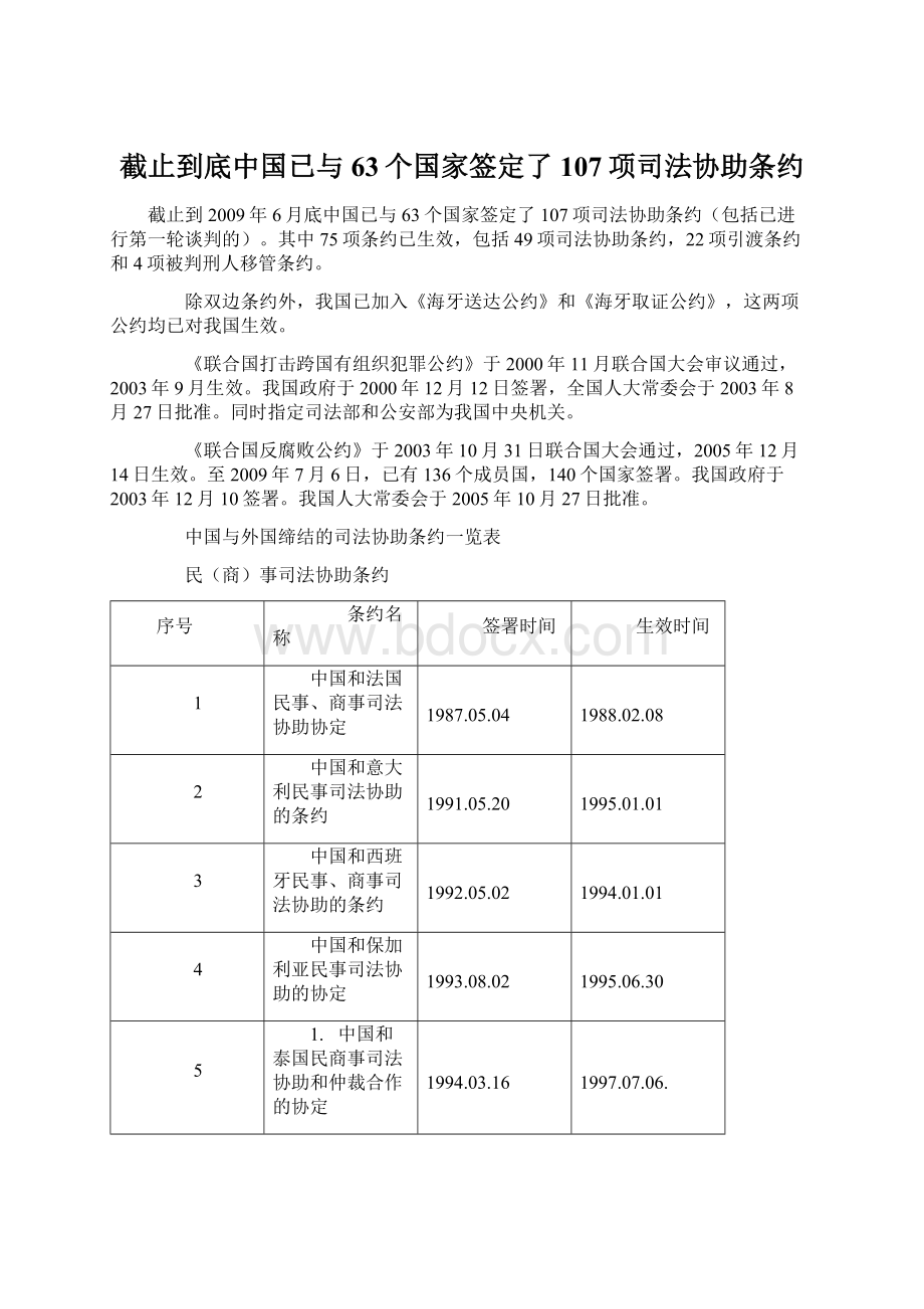 截止到底中国已与63个国家签定了107项司法协助条约.docx_第1页