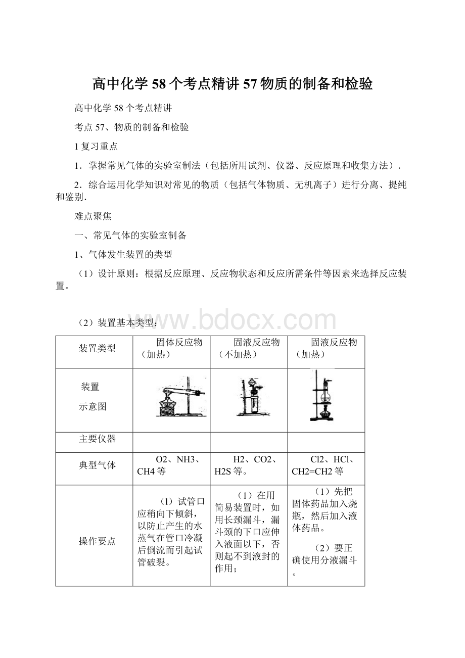 高中化学58个考点精讲57物质的制备和检验.docx_第1页