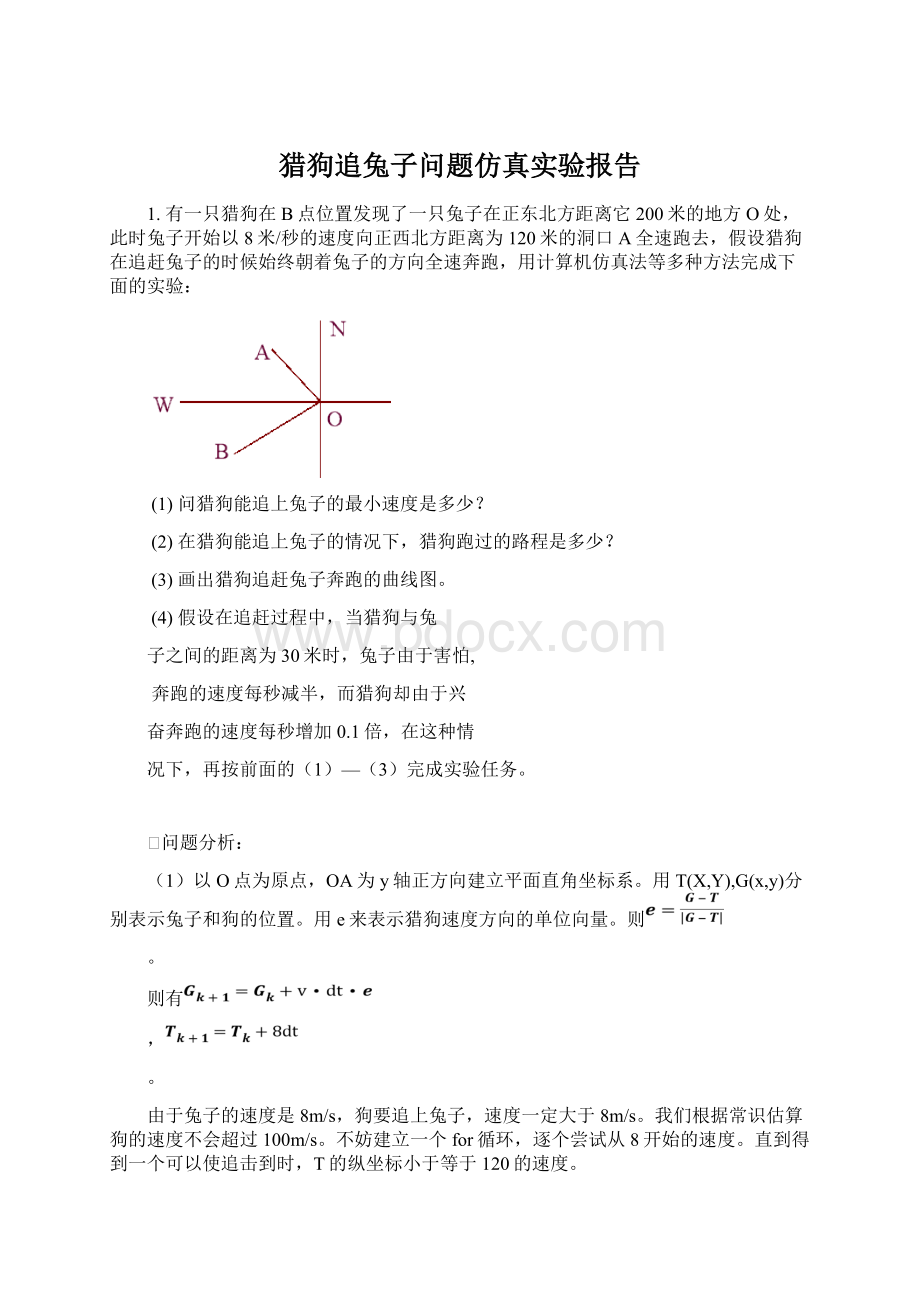 猎狗追兔子问题仿真实验报告Word文档格式.docx