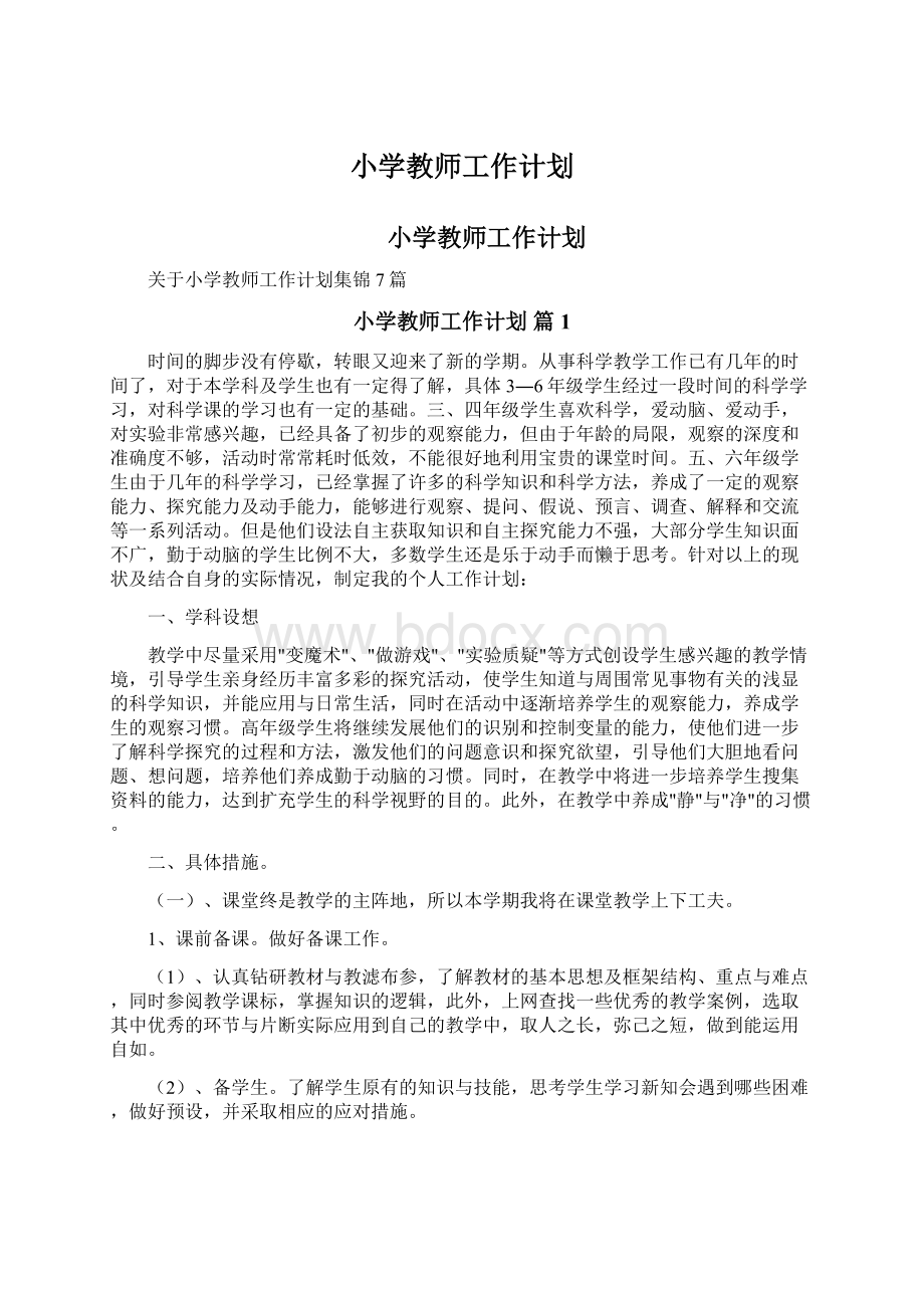 小学教师工作计划文档格式.docx_第1页