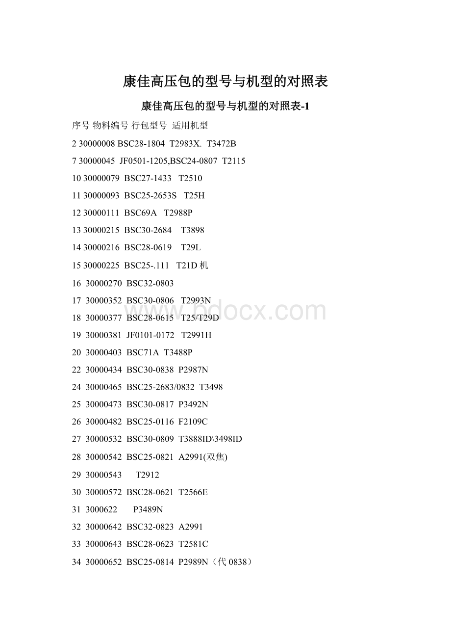 康佳高压包的型号与机型的对照表.docx