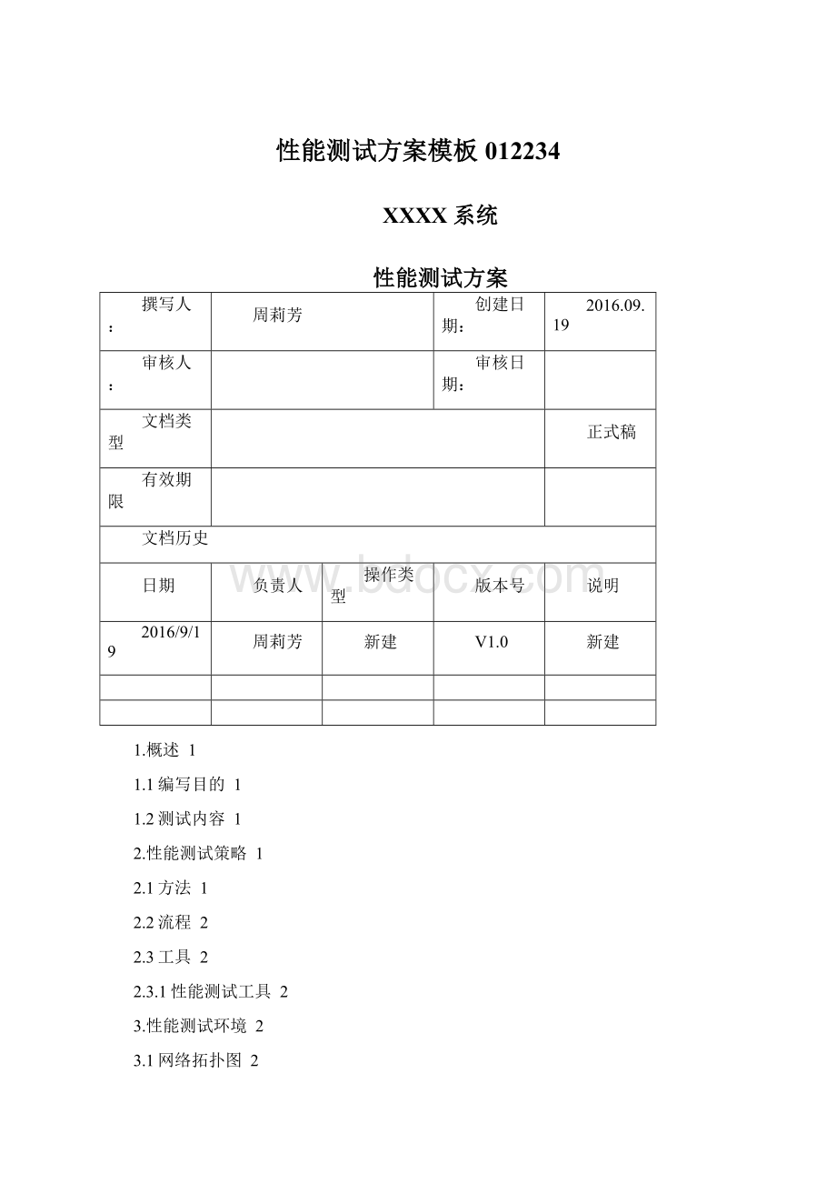 性能测试方案模板012234.docx_第1页