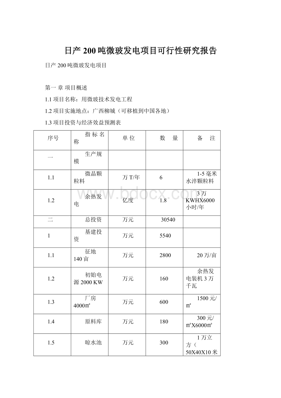 日产200吨微玻发电项目可行性研究报告Word格式文档下载.docx_第1页