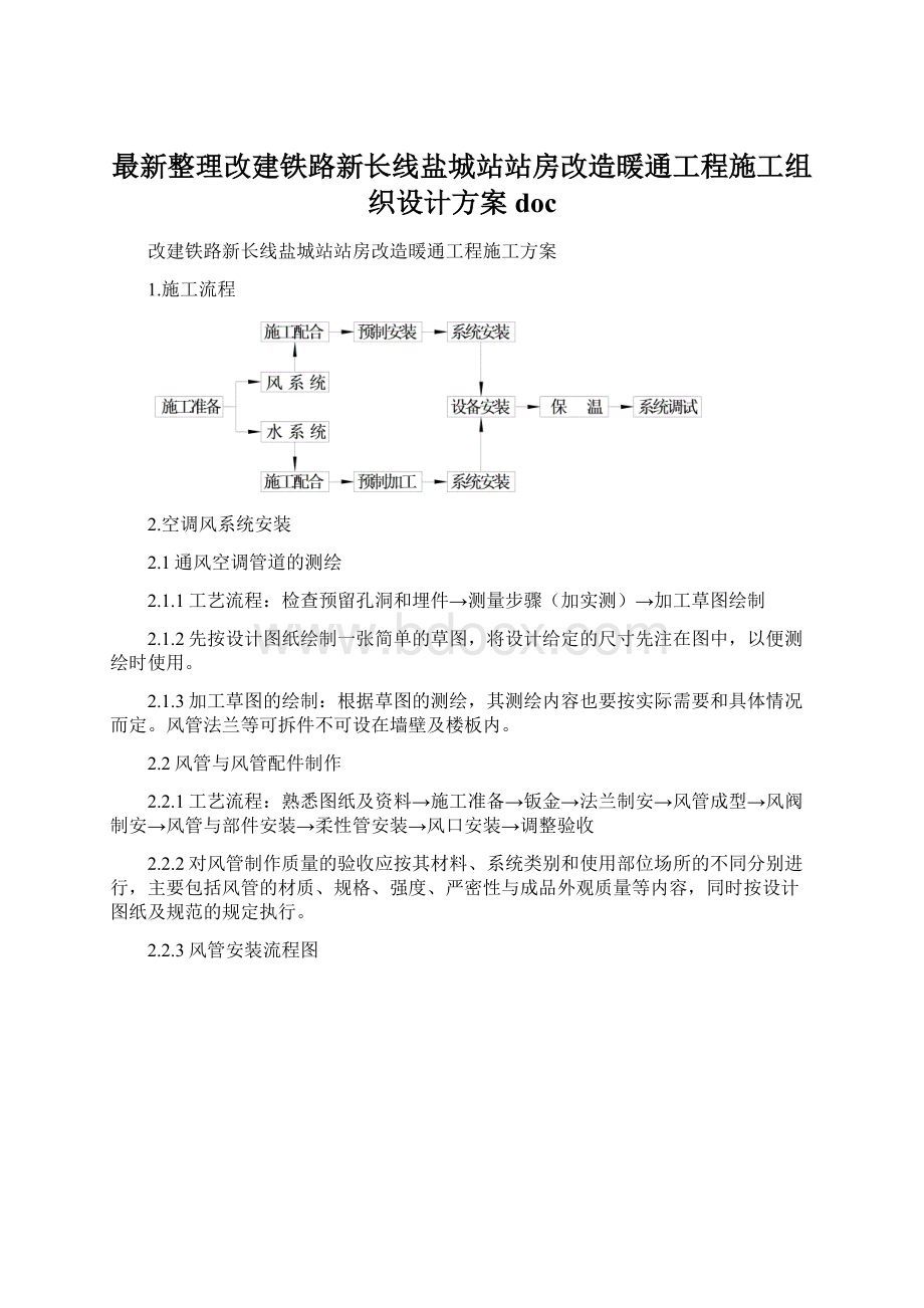 最新整理改建铁路新长线盐城站站房改造暖通工程施工组织设计方案doc.docx