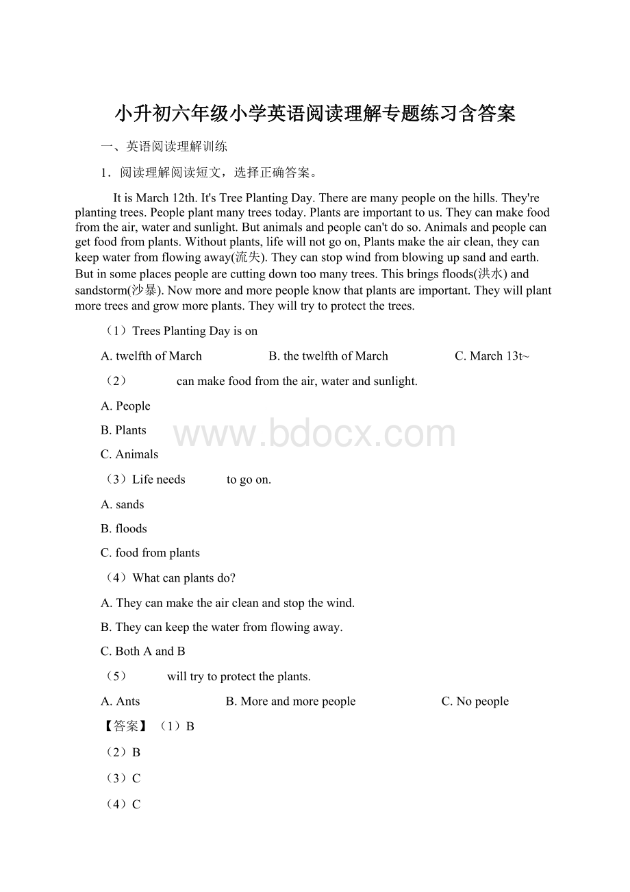 小升初六年级小学英语阅读理解专题练习含答案文档格式.docx