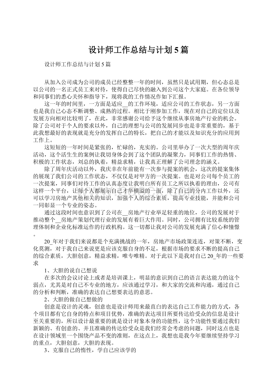 设计师工作总结与计划5篇Word文档下载推荐.docx