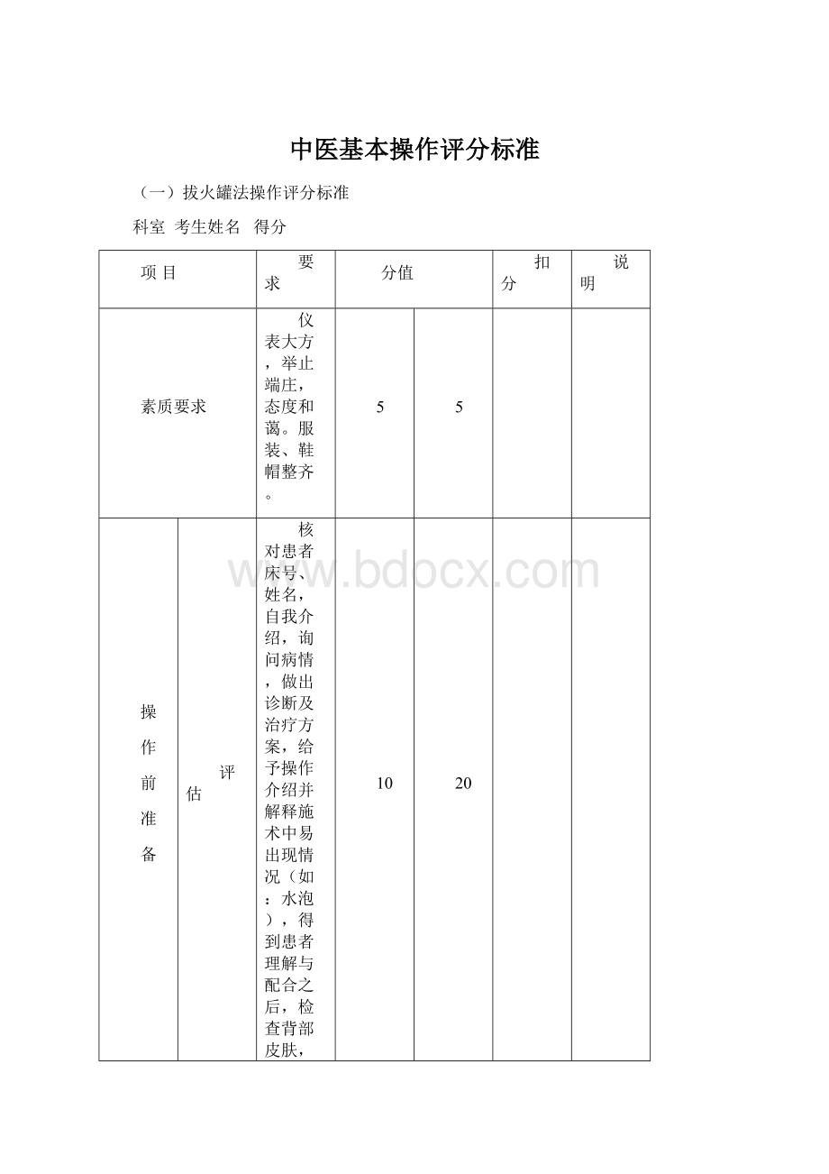 中医基本操作评分标准Word格式.docx