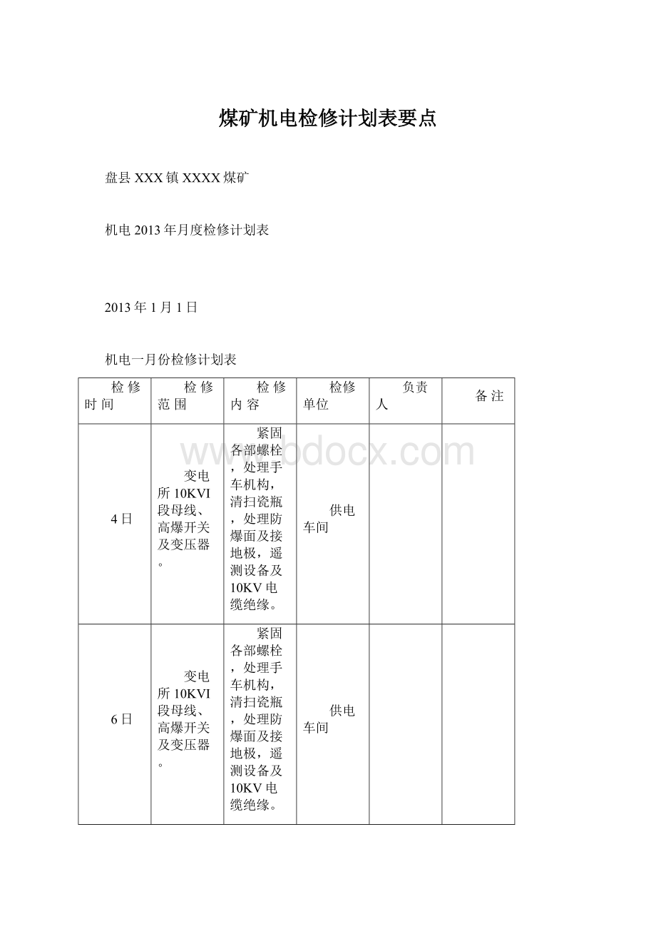 煤矿机电检修计划表要点.docx_第1页