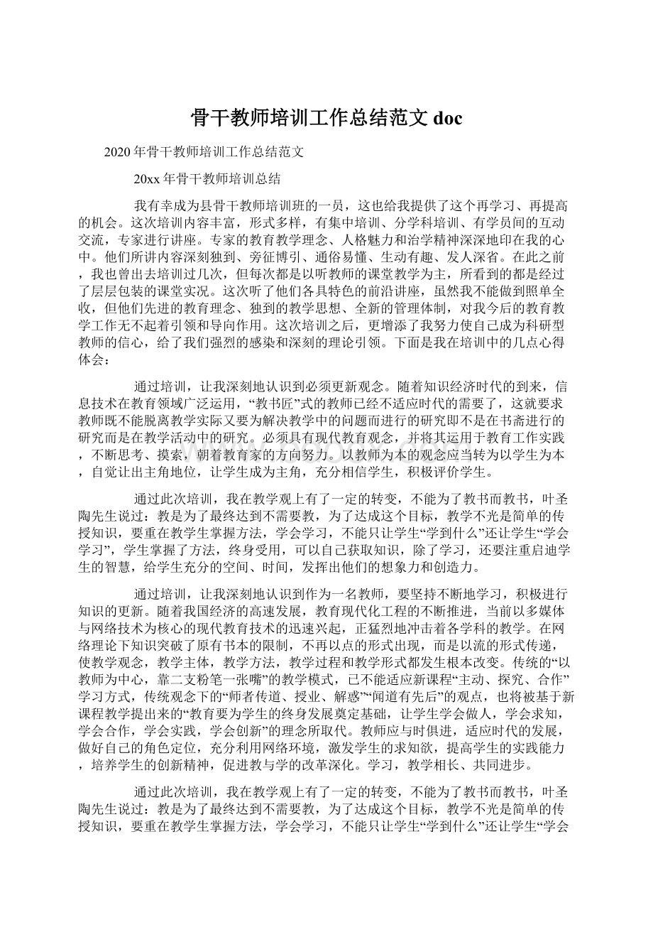 骨干教师培训工作总结范文doc文档格式.docx