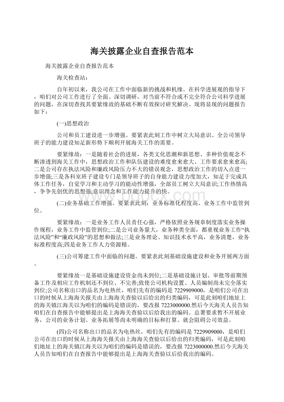 海关披露企业自查报告范本.docx_第1页