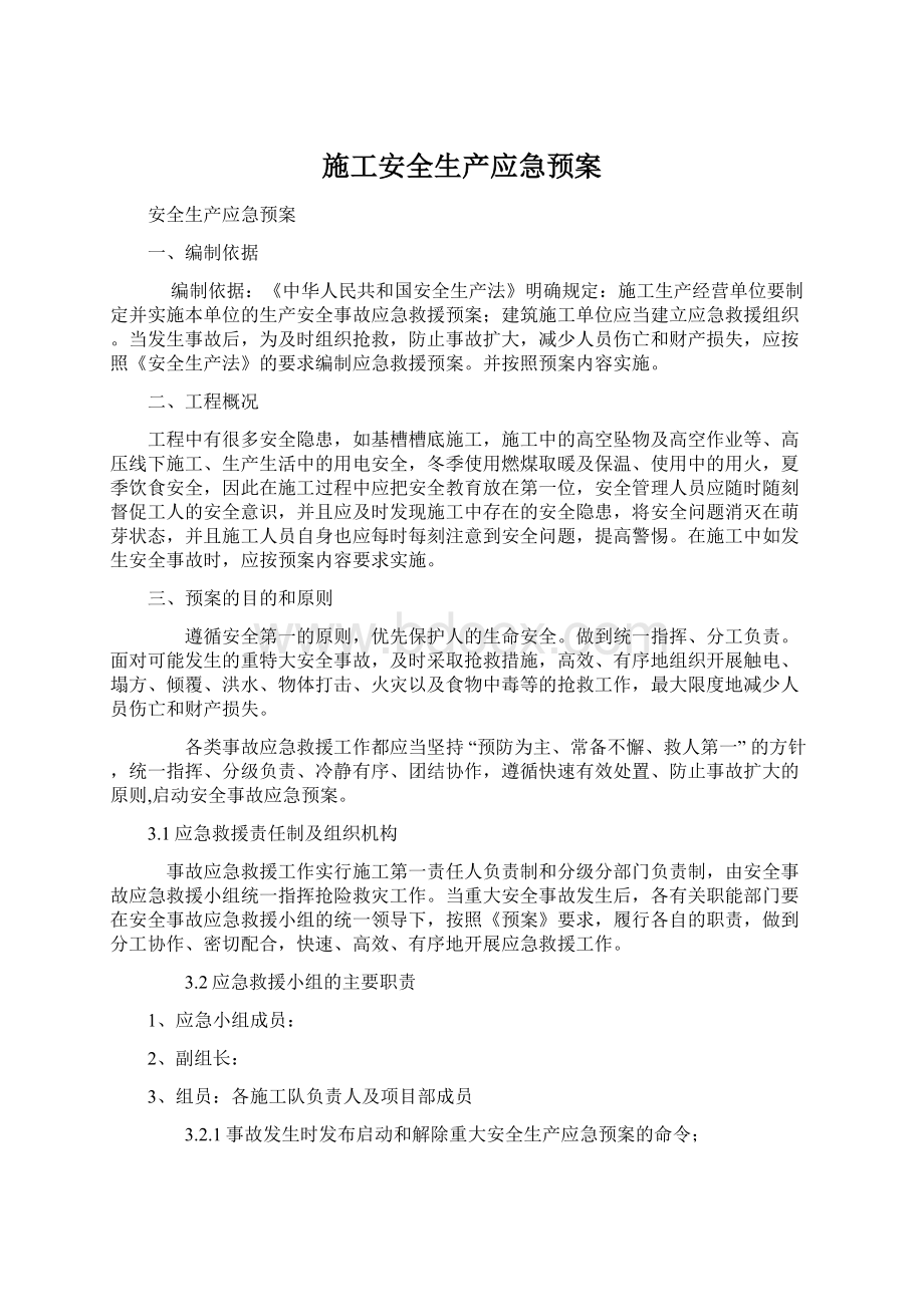 施工安全生产应急预案文档格式.docx_第1页