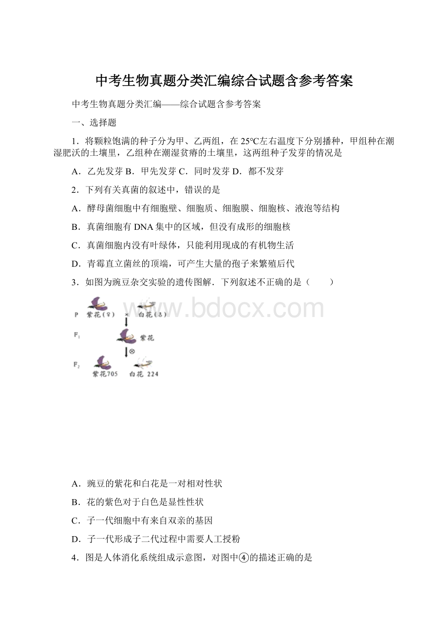 中考生物真题分类汇编综合试题含参考答案.docx_第1页