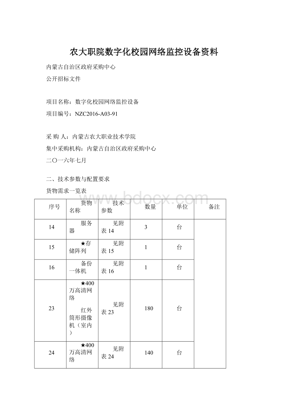 农大职院数字化校园网络监控设备资料Word下载.docx_第1页