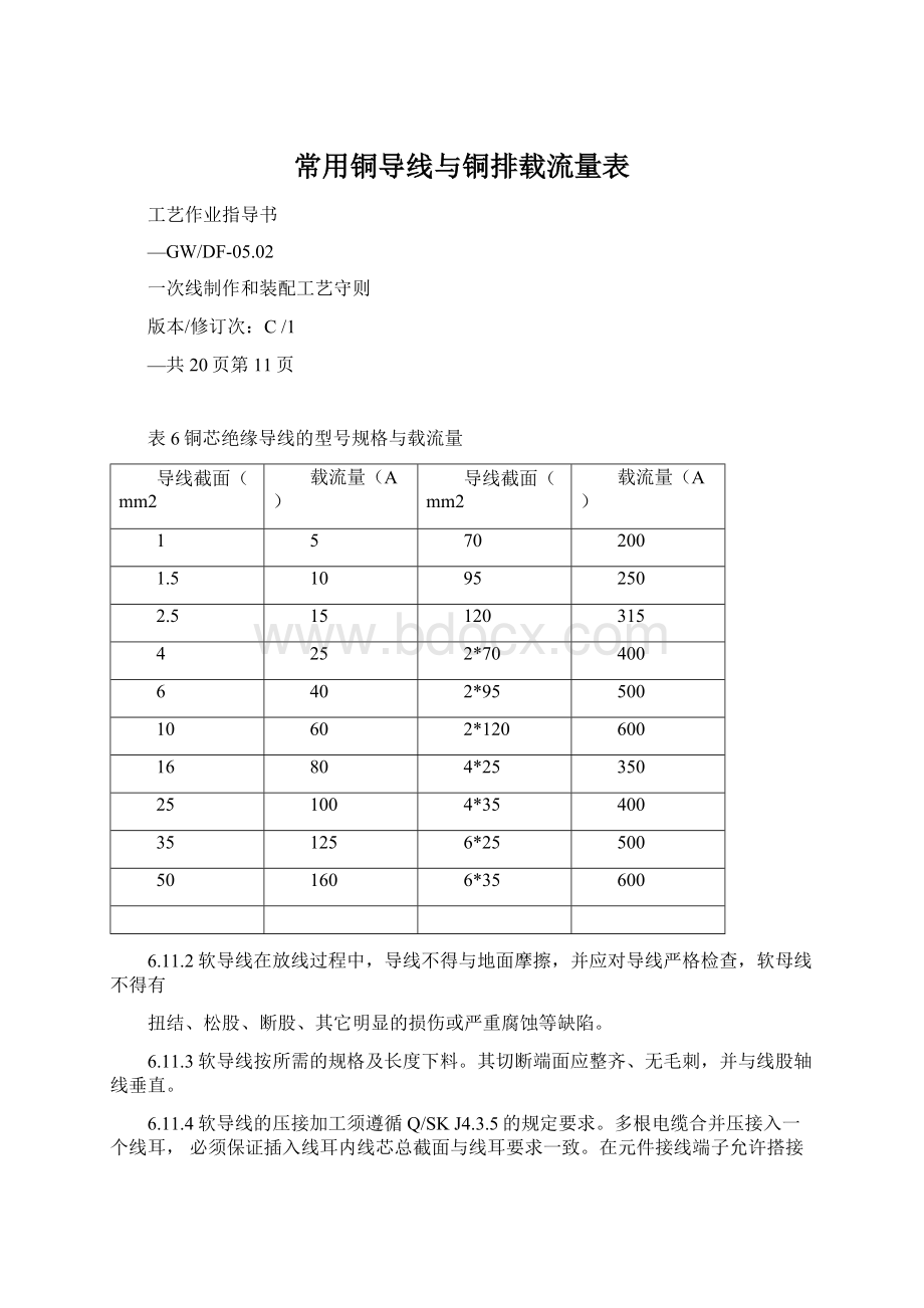 常用铜导线与铜排载流量表.docx