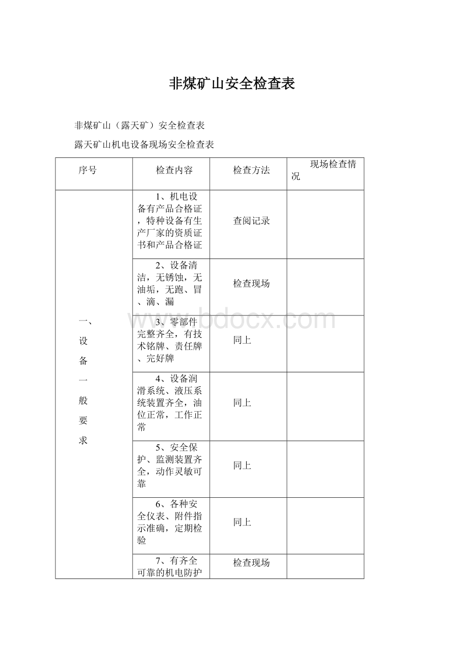 非煤矿山安全检查表文档格式.docx