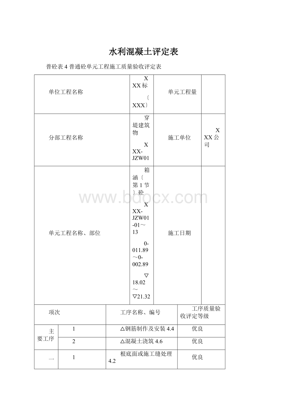 水利混凝土评定表Word格式文档下载.docx