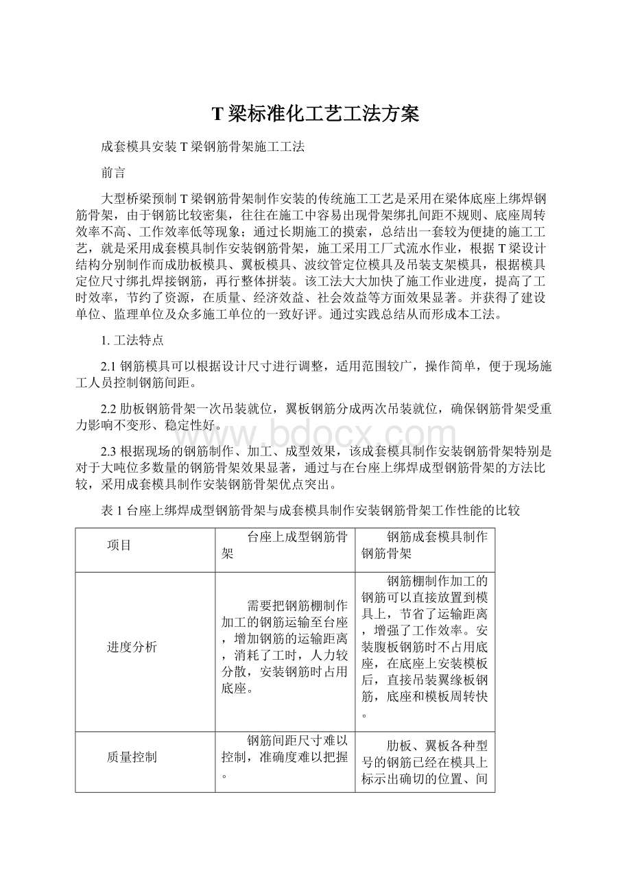 T梁标准化工艺工法方案Word文档格式.docx