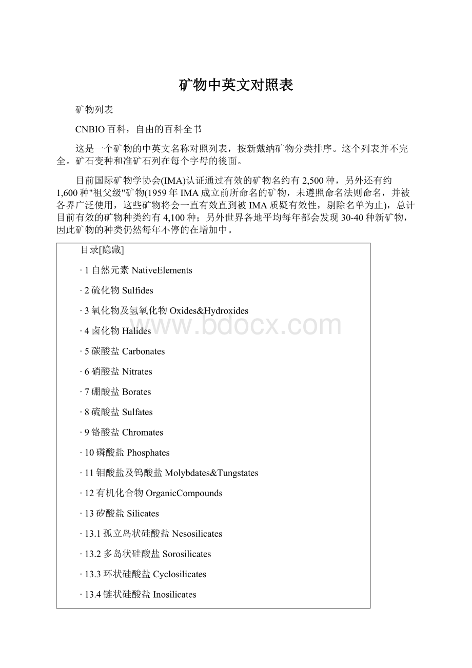 矿物中英文对照表Word文档下载推荐.docx