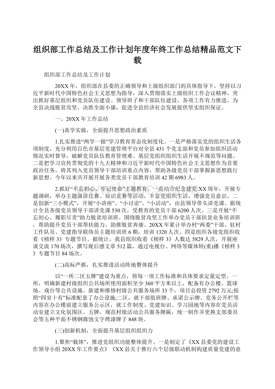 组织部工作总结及工作计划年度年终工作总结精品范文下载.docx_第1页