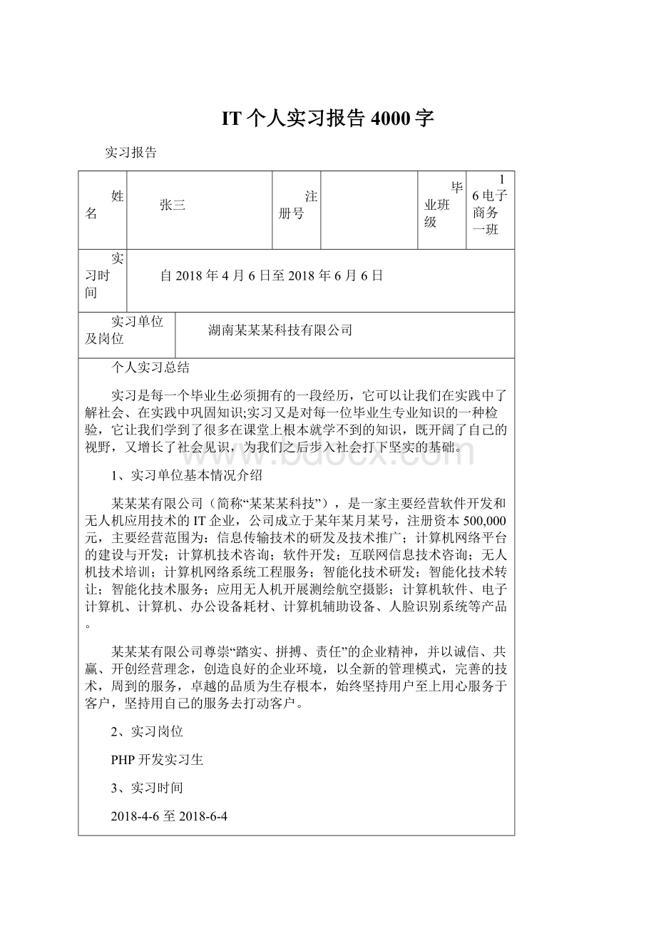 IT个人实习报告4000字.docx_第1页