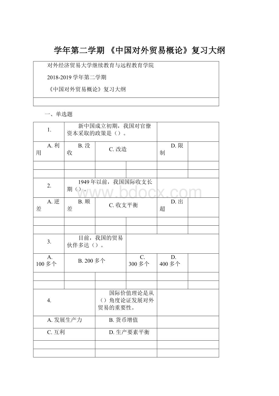 学年第二学期《中国对外贸易概论》复习大纲Word文档下载推荐.docx_第1页