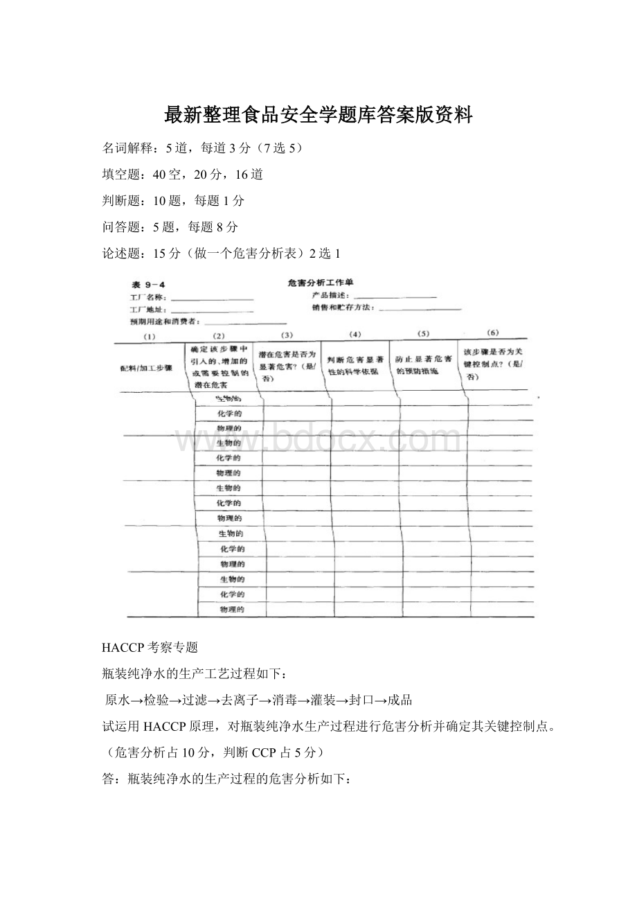 最新整理食品安全学题库答案版资料Word下载.docx