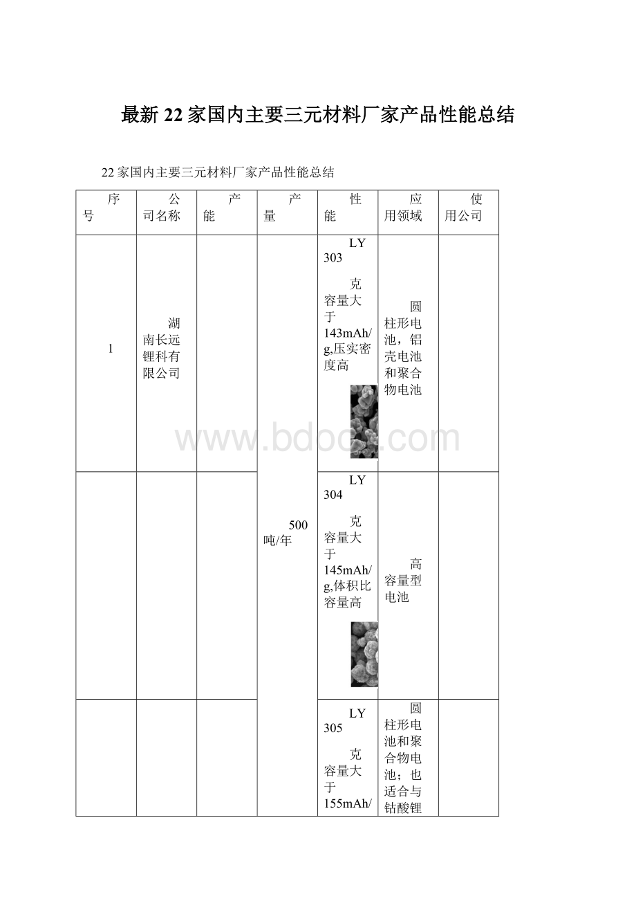 最新22家国内主要三元材料厂家产品性能总结Word下载.docx