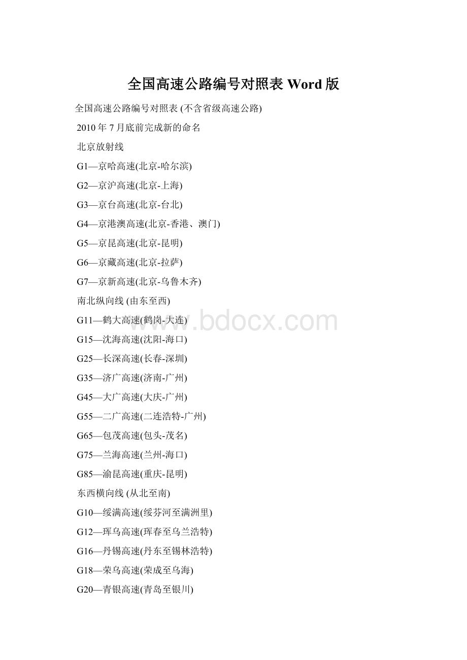 全国高速公路编号对照表Word版Word格式.docx