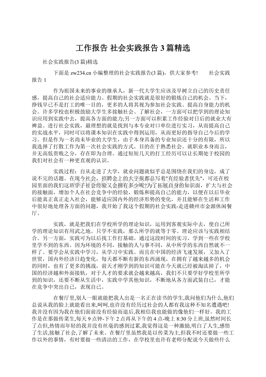 工作报告 社会实践报告3篇精选.docx