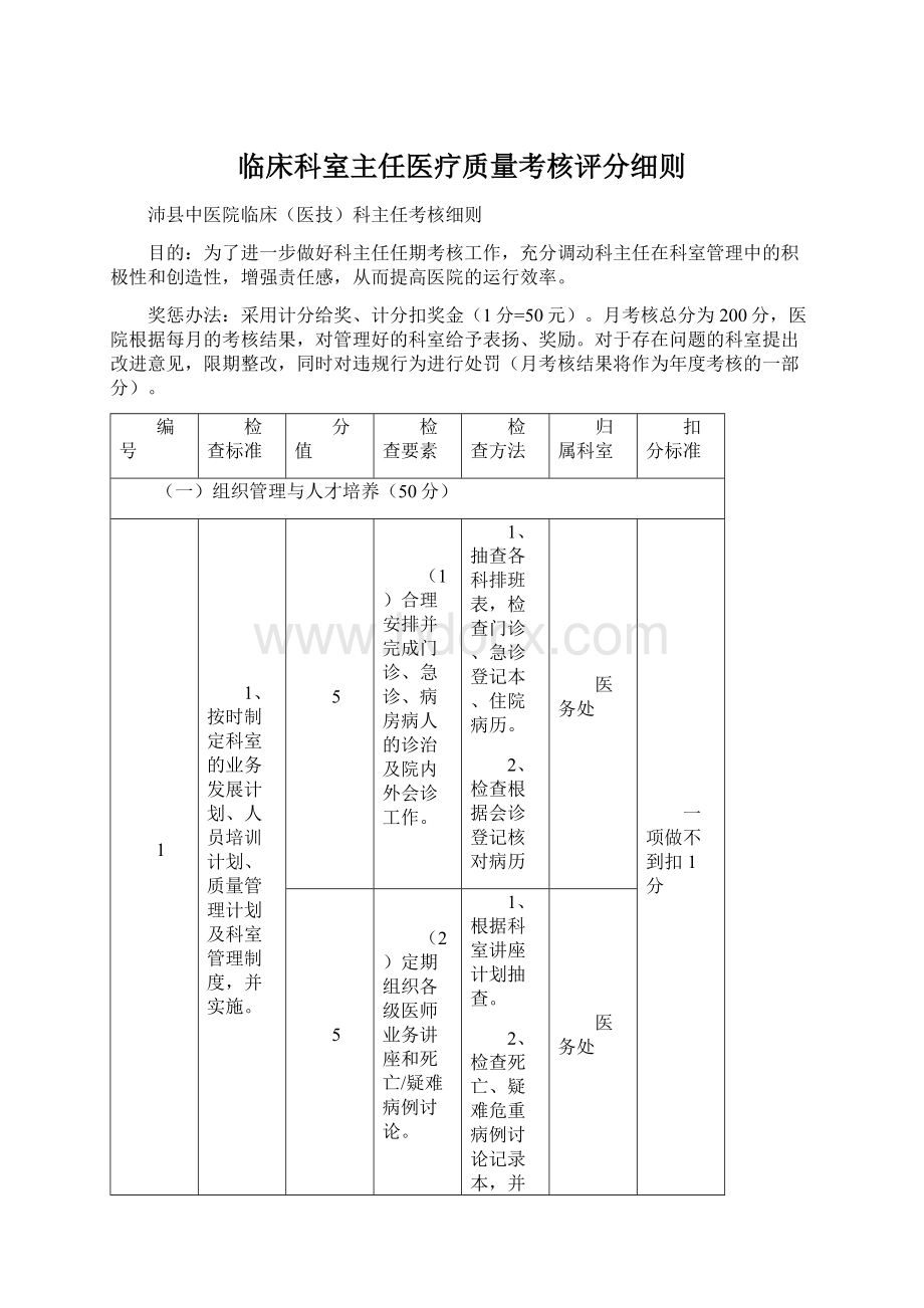 临床科室主任医疗质量考核评分细则.docx_第1页