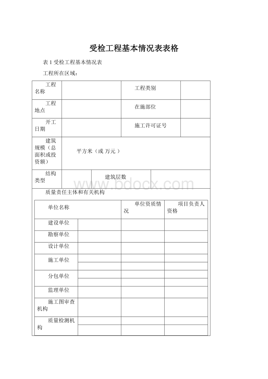 受检工程基本情况表表格Word下载.docx