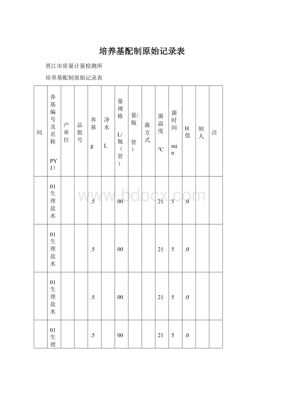 培养基配制原始记录表Word下载.docx