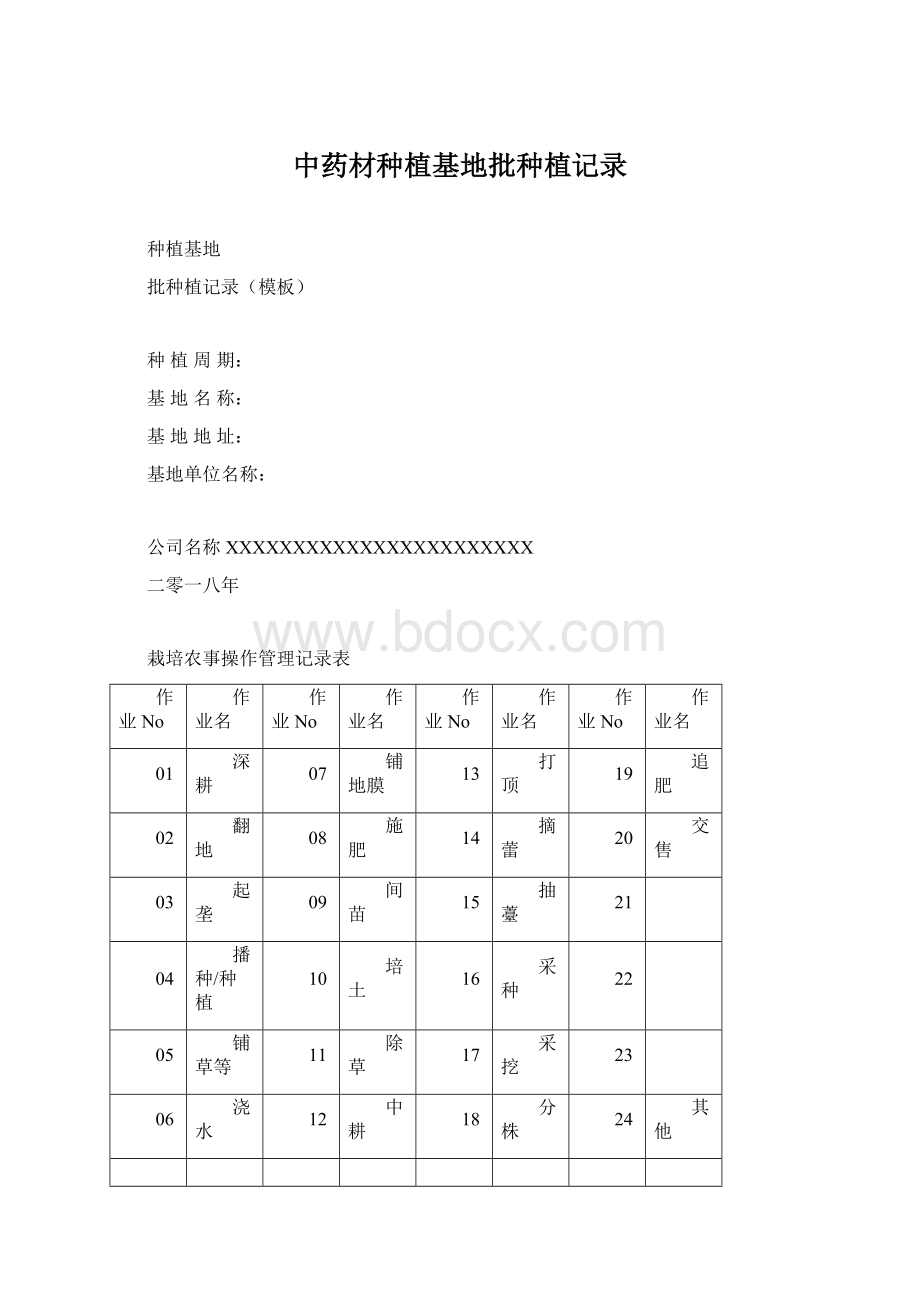 中药材种植基地批种植记录Word文件下载.docx