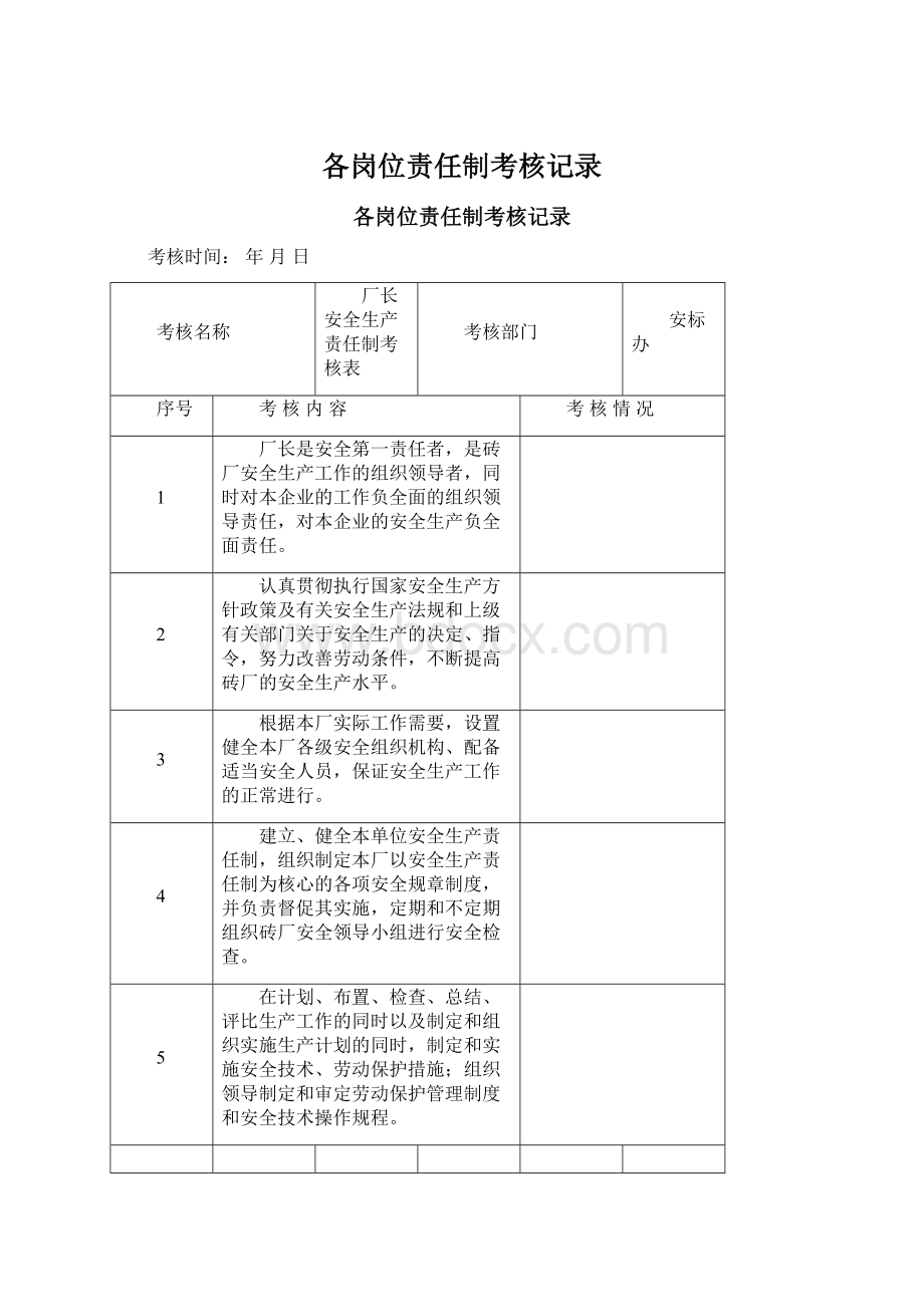 各岗位责任制考核记录.docx