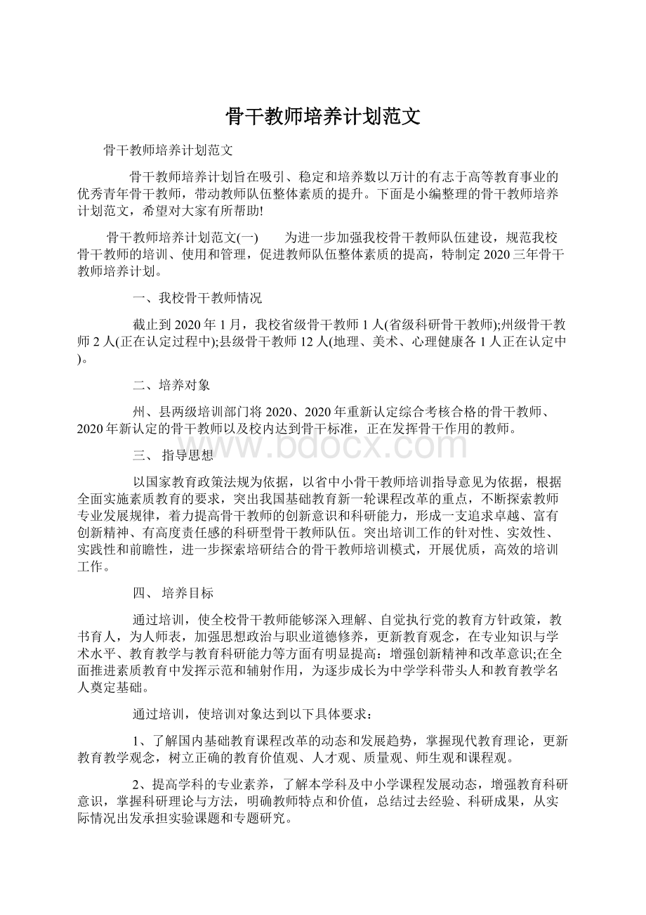 骨干教师培养计划范文Word格式文档下载.docx_第1页