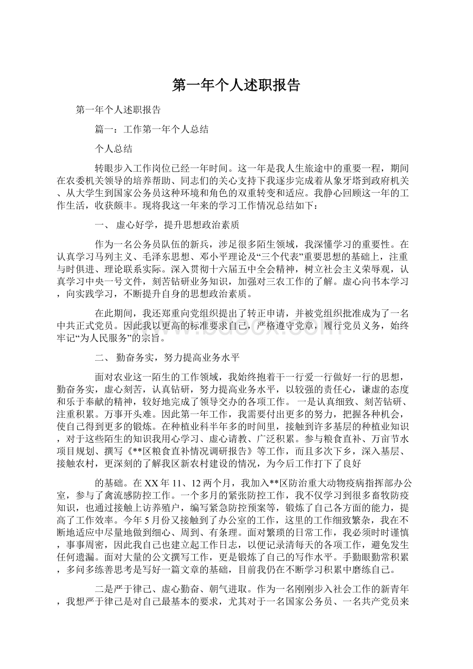 第一年个人述职报告文档格式.docx