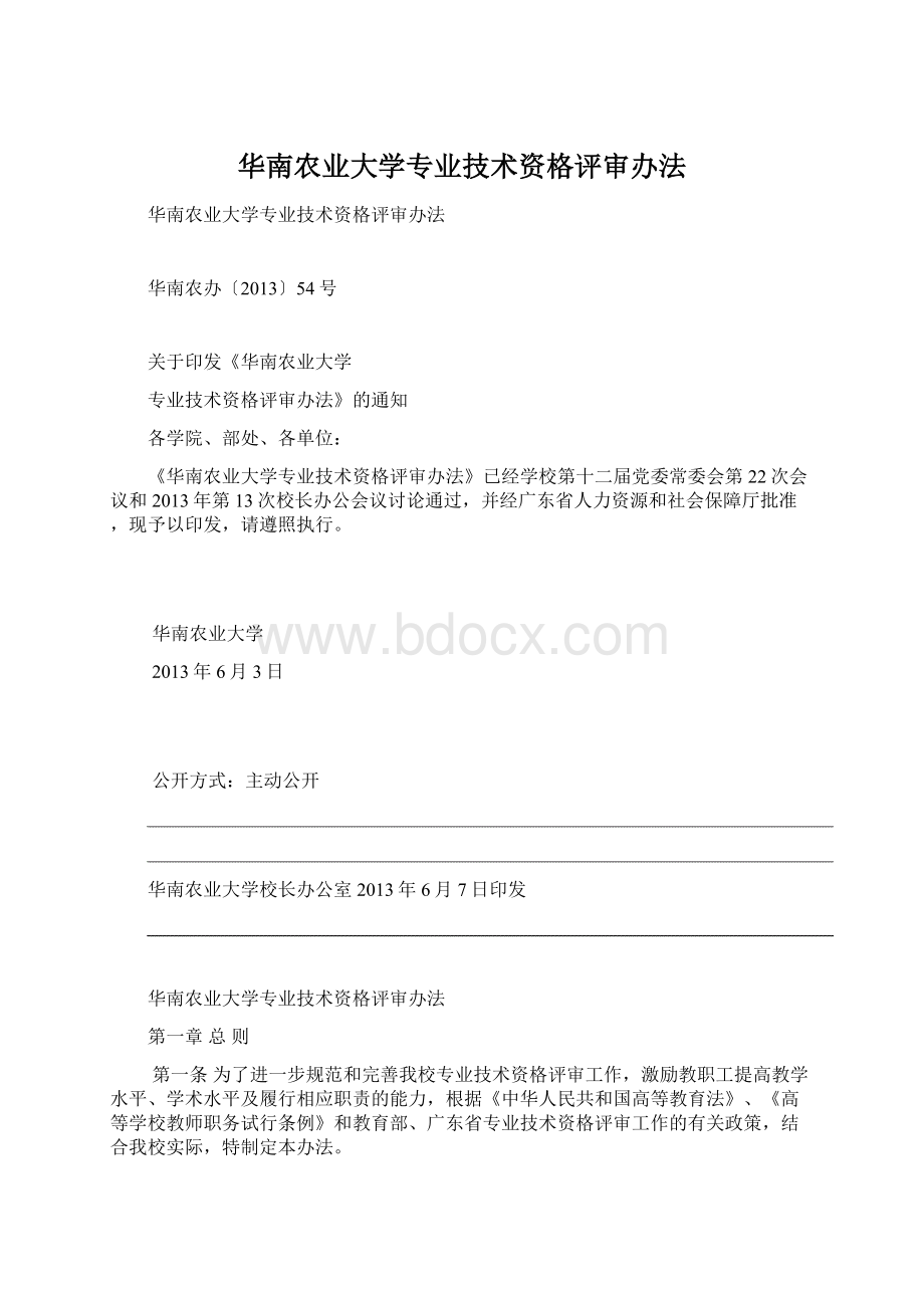 华南农业大学专业技术资格评审办法Word格式.docx