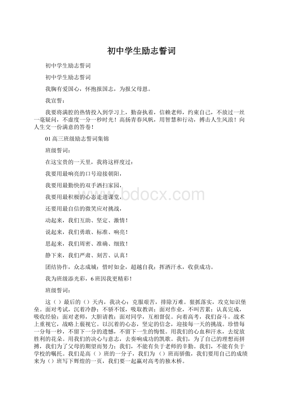 初中学生励志誓词Word文档下载推荐.docx_第1页