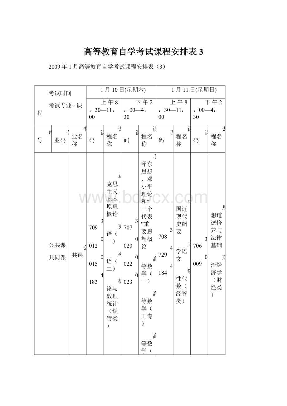 高等教育自学考试课程安排表3.docx