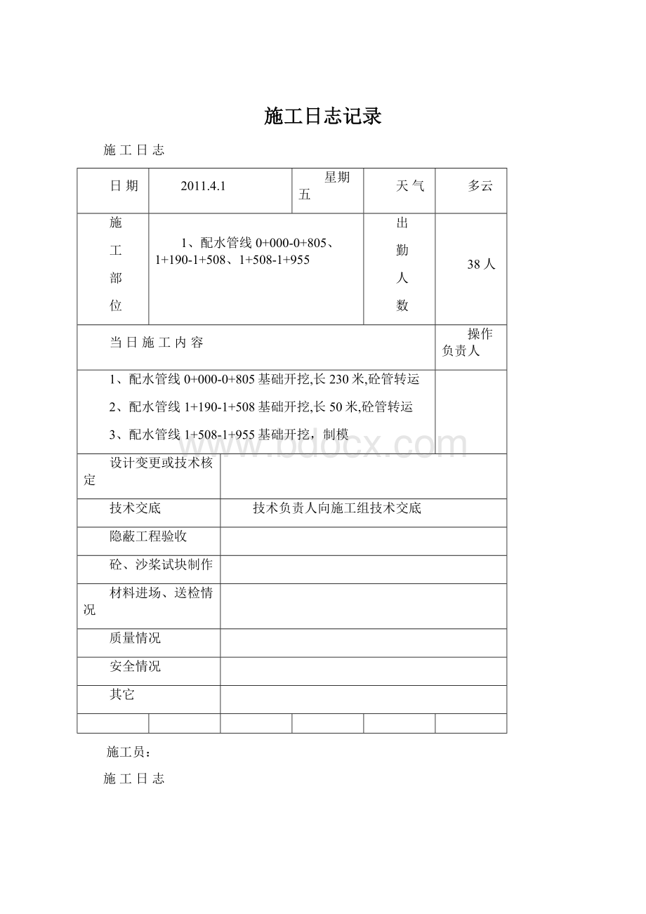 施工日志记录.docx_第1页