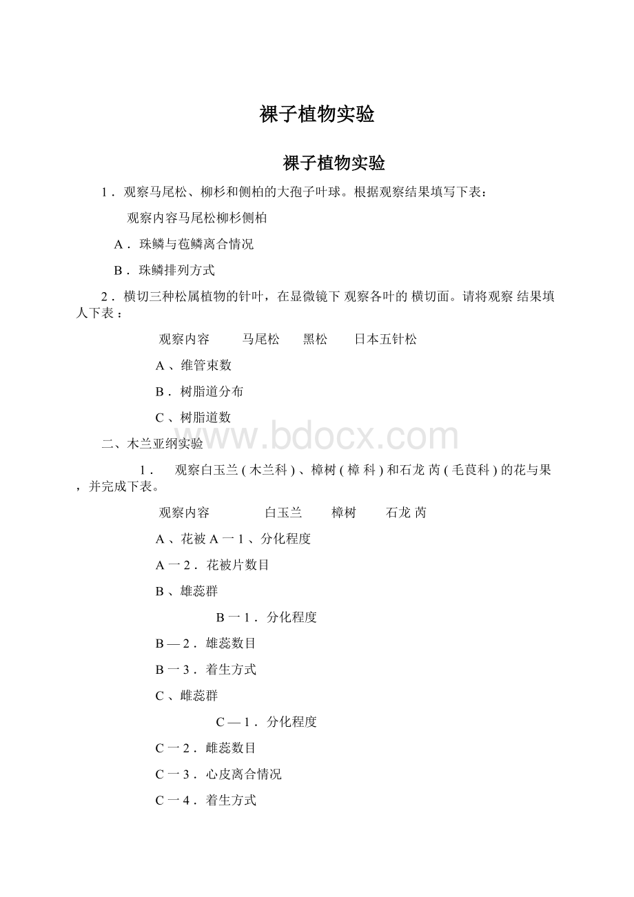 裸子植物实验Word格式.docx