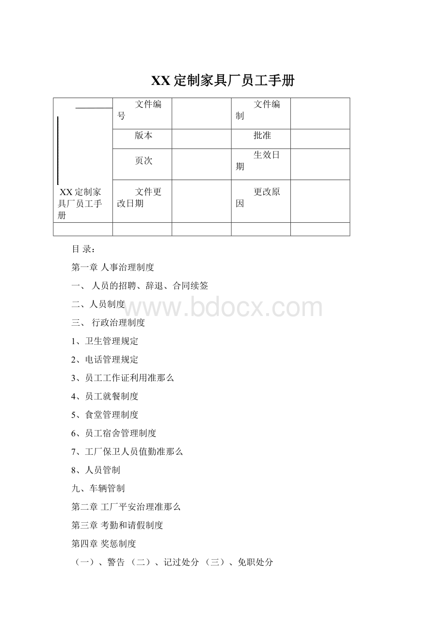 XX定制家具厂员工手册Word下载.docx