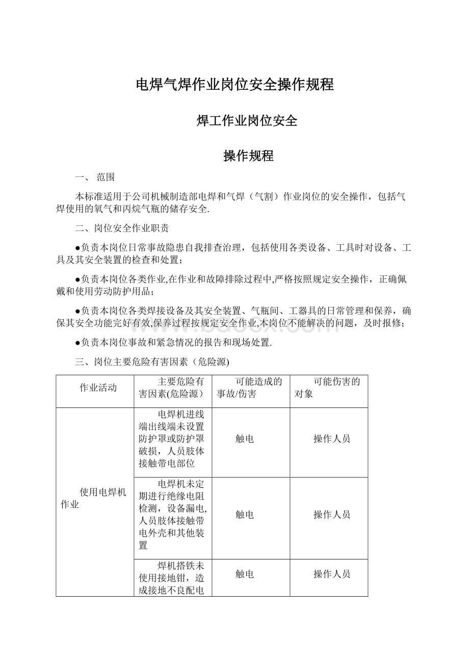 电焊气焊作业岗位安全操作规程.docx_第1页