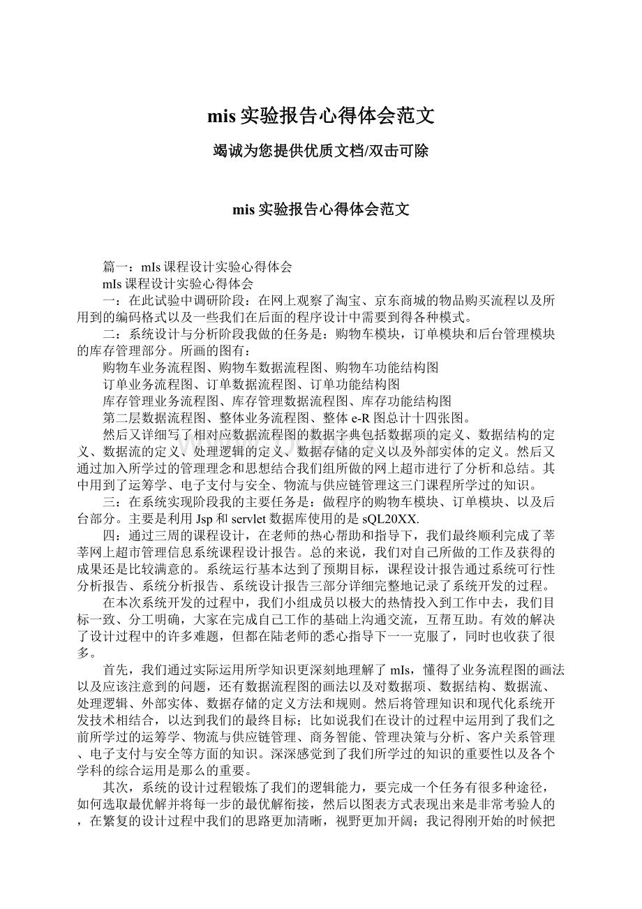 mis实验报告心得体会范文Word格式文档下载.docx