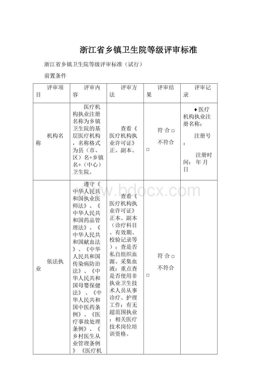 浙江省乡镇卫生院等级评审标准.docx_第1页