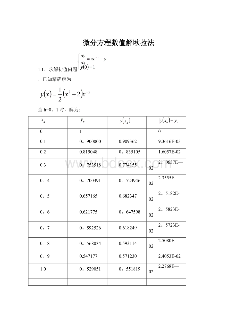 微分方程数值解欧拉法.docx_第1页