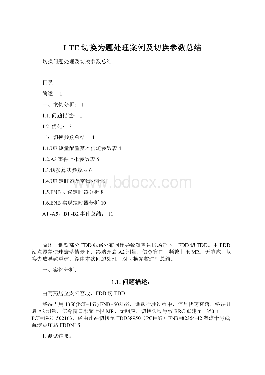 LTE切换为题处理案例及切换参数总结Word文档格式.docx