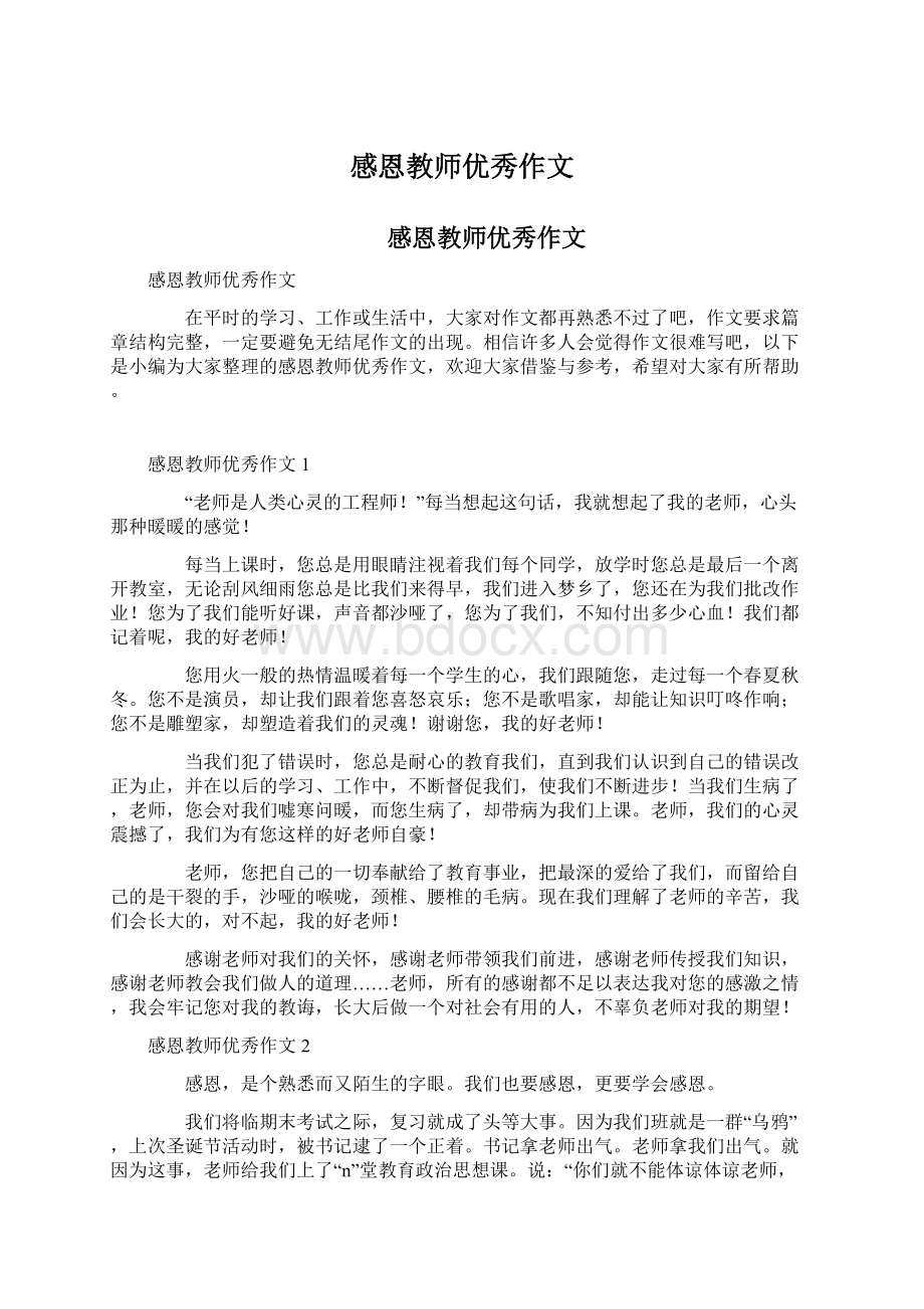 感恩教师优秀作文.docx